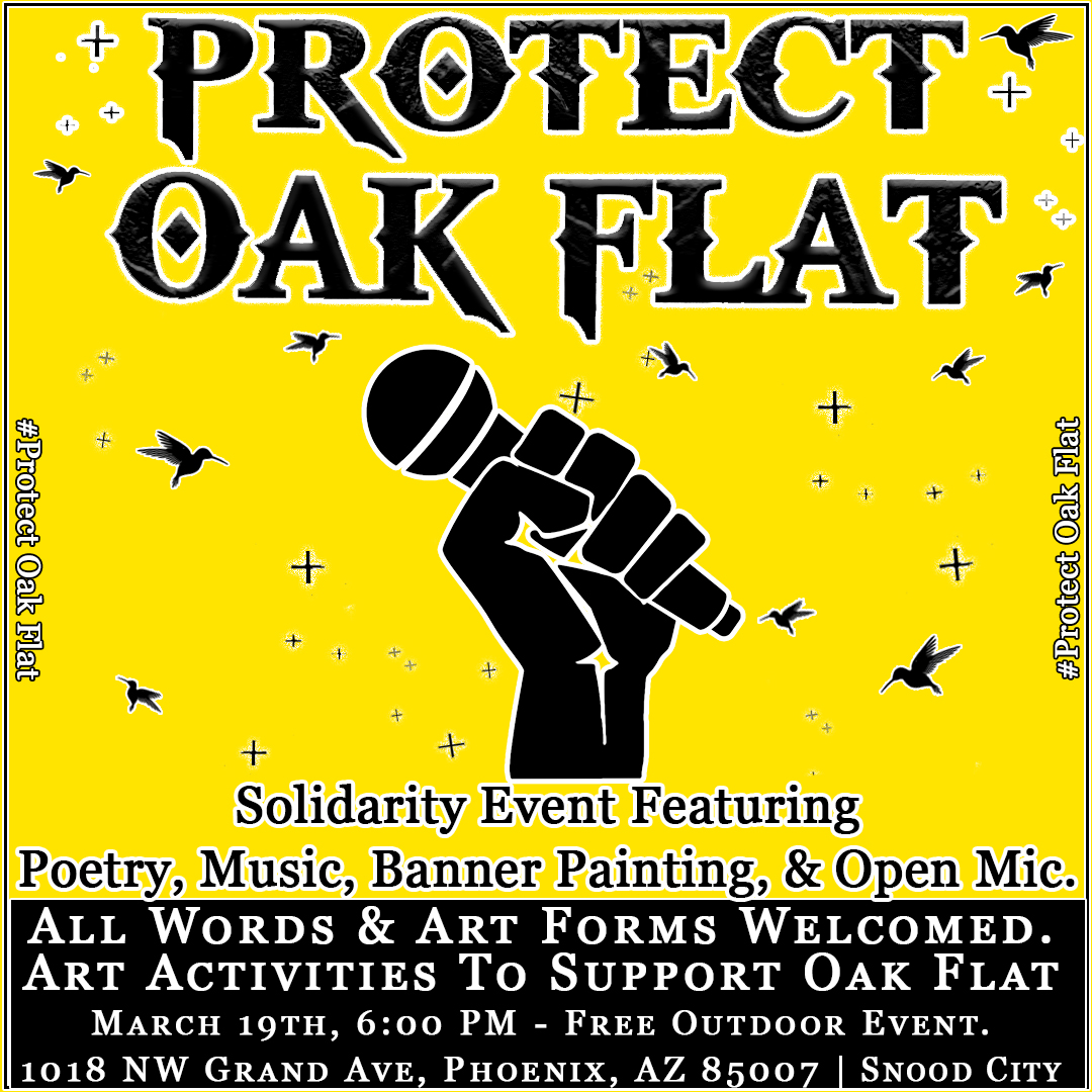 Made this beautiful flyer for the upcoming solidarity event!

More info To Be announced!

Protect Oak Flat!

#ProtectOakFlat #SaveOakFlat #WaterIsLife #Indigenous #resist #nativeamerican #media #art #oakflat #apachestronghold