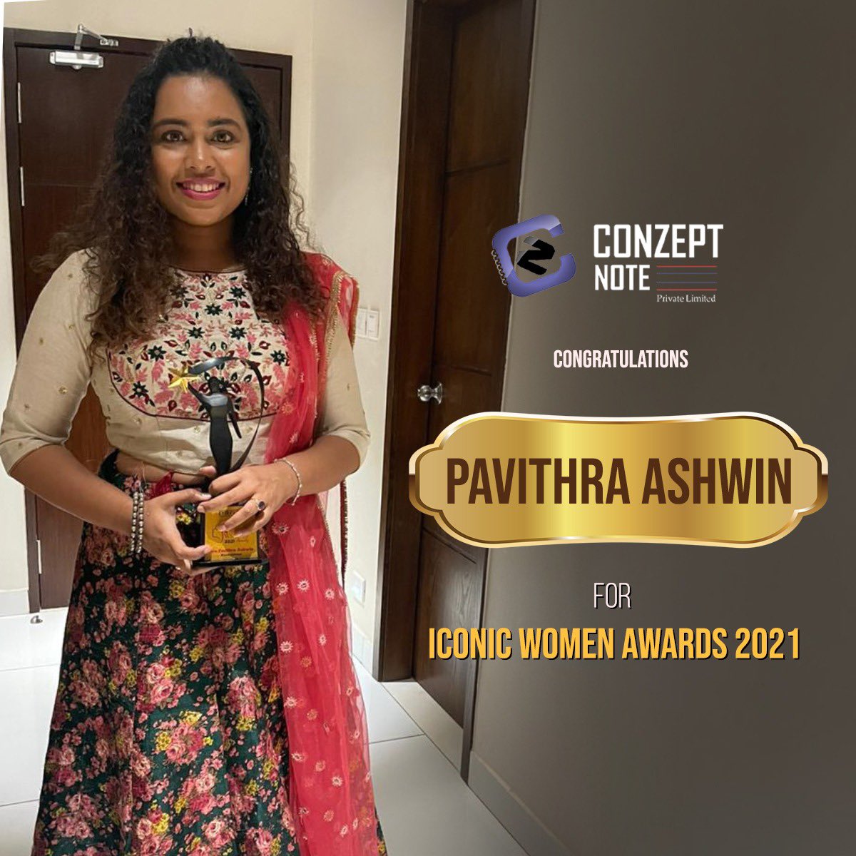 ConzeptNoteOff's tweet photo. We congratulates Pavithra Ashwin for receiving the ICONIC WOMEN AWARDS 2021 ✨
We are proud of you, #PavithraAshwin :)
Hearty wishes from Team #ConzeptNote.
@yolo_offl @mahabeautystyle https://t.co/Ftxce0ViNW
