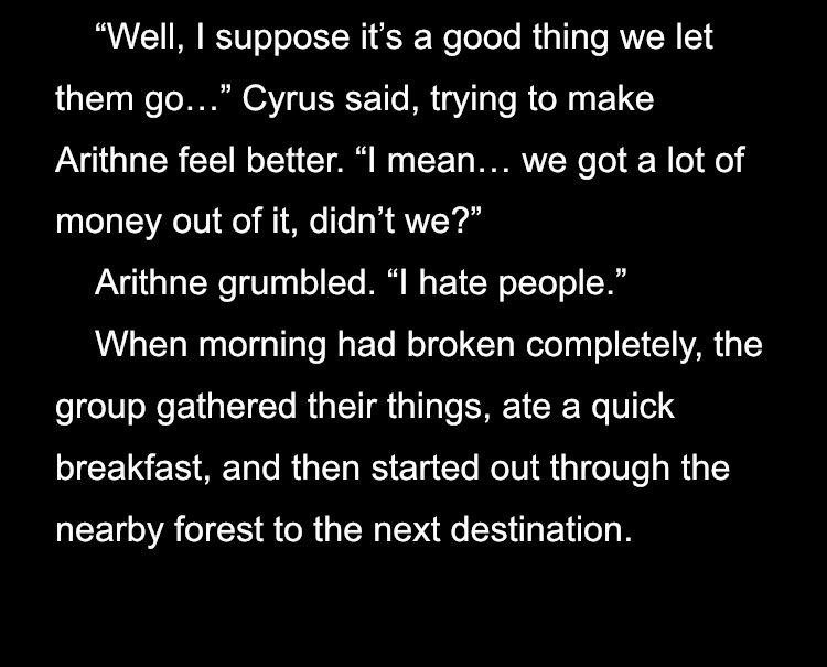 Arithne reflects my worldview at the time. Anyway, it turns out I have depression. Well, with that side quest over, we move out of filler territory into the main story again. Next time, in chapter six, we round out our adventuring party with the fourth main character.