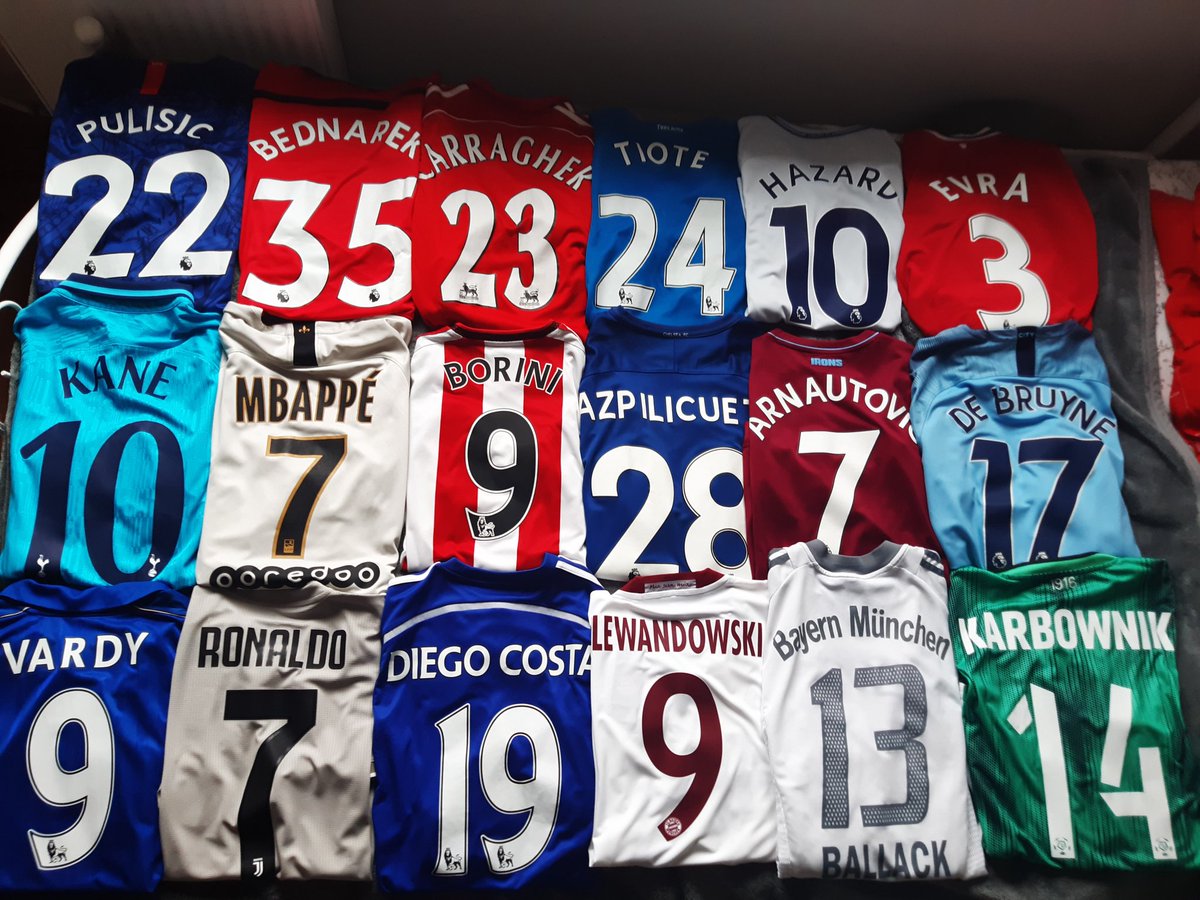 All my football shirts with namesets #footballshirt #shirt #shirtcollection