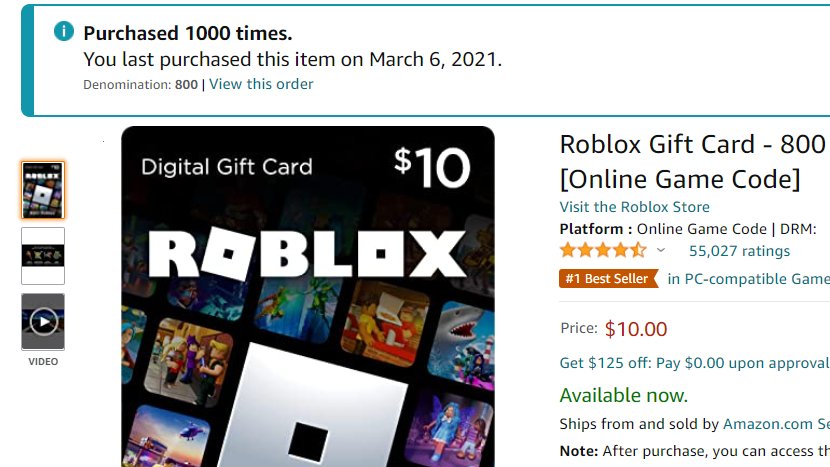 Код 1000 роблокс. Карта Roblox Amazon. Амазон РОБЛОКС. Amazon Gift Card Roblox. РОБЛОКС гифт кард.
