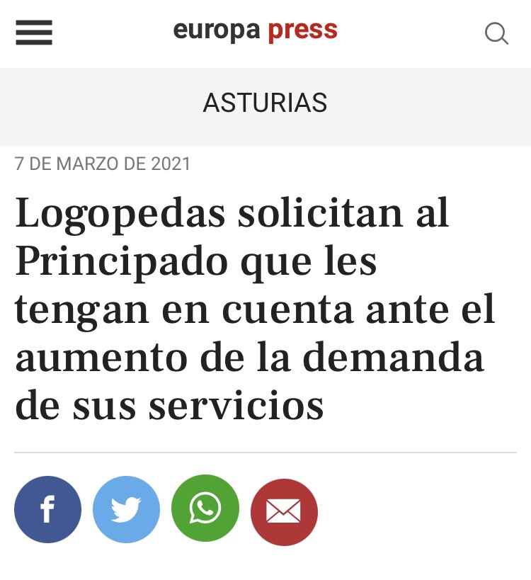 Noticia en prensa de hoy sobre LOGOPEDIA en ASTURIAS dirigida al Gobierno de Asturias y a sus Consejerías de Sanidad, Educación y Derechos Sociales y Bienestar.
europapress.es/asturias/notic…
#logopedia #logopedas #logopeda #diaeuropeodelalogopedia #SomosEsenciales #somossanitarios