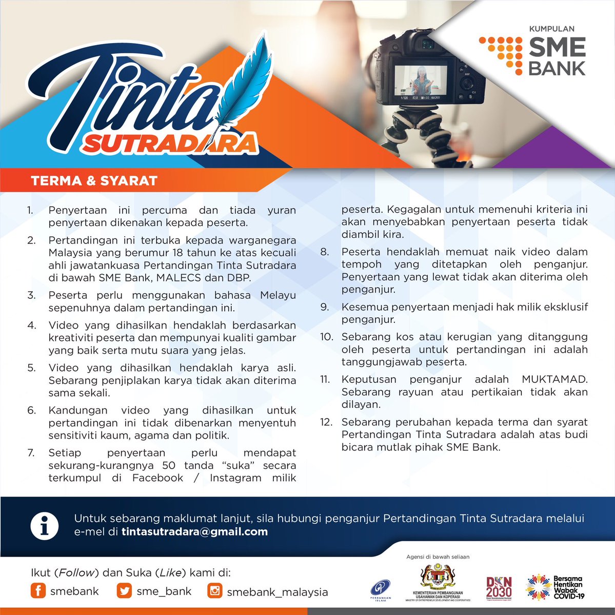 malecsmcr's tweet photo. Smebank and MALECS along with Dewan Bahasa dan Pustaka finally make a collab! And this collab brought us to Tinta Sutradara! Sign up now and head to MALECS / Smebank for more information 😊 

*whispers* i hear they giving away iphone 12 😲
#TintaSutradara21 https://t.co/cpwe9zP4DV