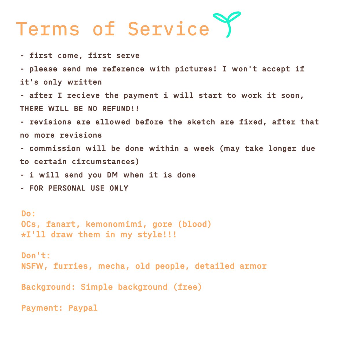 *Rt very appreciated!!

Hello! I open urgent commission to pay my cat's medical expenses (he has ureter stone ;-;) and should pay it before Wednesday 🙏
4 SLOTS ONLY
#commissionsopen
#commissions 