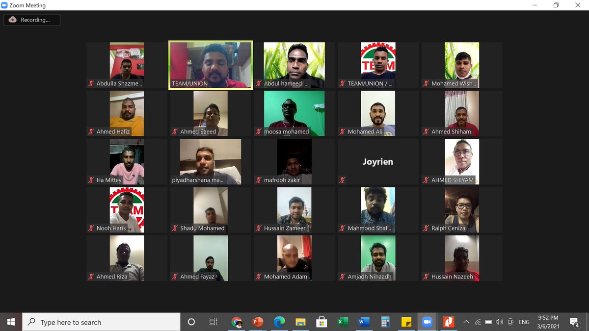TEAMmaldives's tweet photo. We held our 5th Bi Annual General members Meeting online via Zoom on 06/03/21. would like to convey the deepest thanks to participants &amp; congratulations to newly elected executive committee,we will remain as independent Democratic union @iufap @mtucMV @YSaleem3 #OrganizeFightWin https://t.co/3NwsBM0gTw