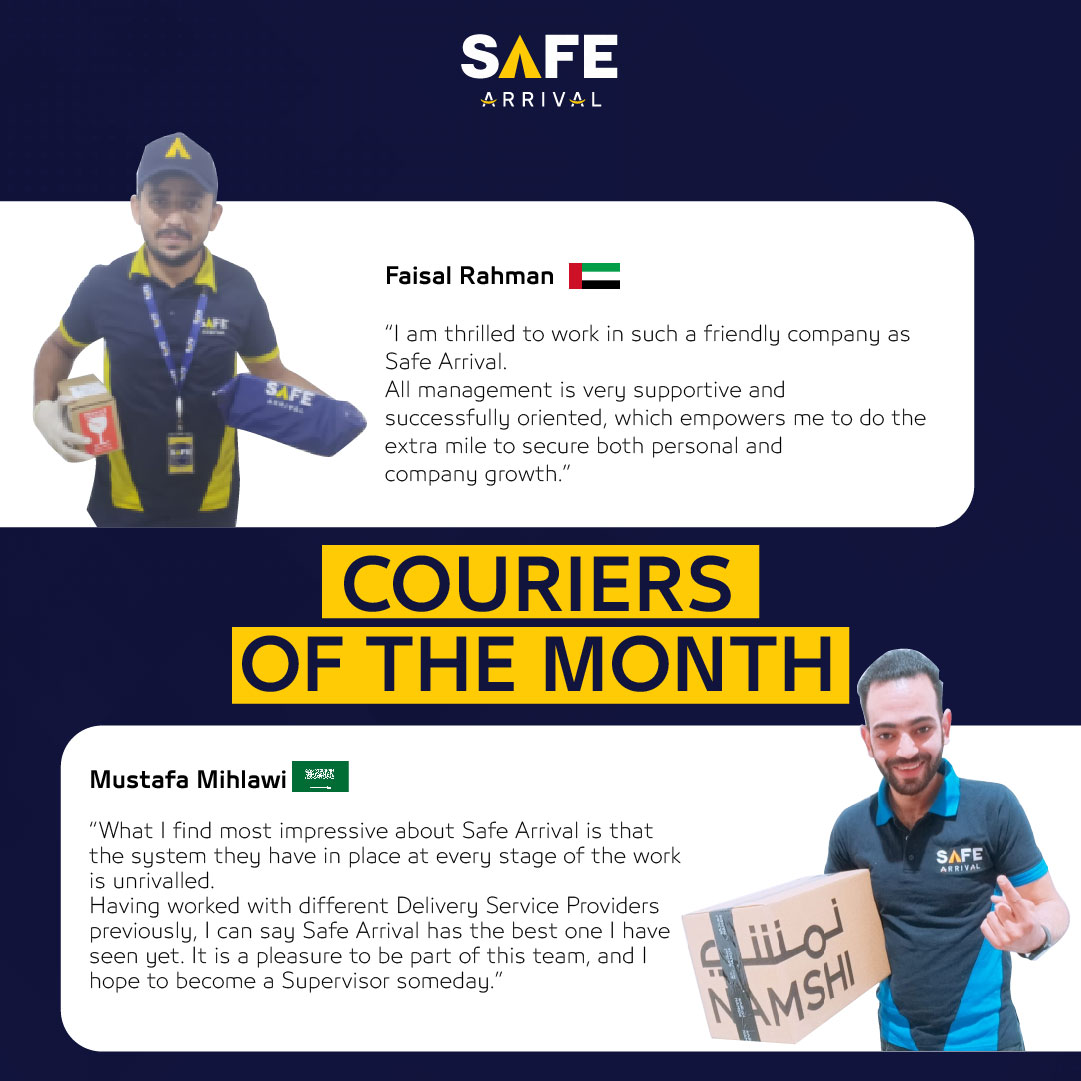 📢 📢 📢
Meet 💫Faisal and 💫Mustafa, Safe Arrivals February Superstars in KSA and UAE.🙂

With a fantastic score of 950 successfully delivered shipments by Mustafa and 920 by Faisal, these guys are keeping the bar high🙌🏻 🙌🏻

#We_Deliver_Happiness #appreciation #employeespotlight