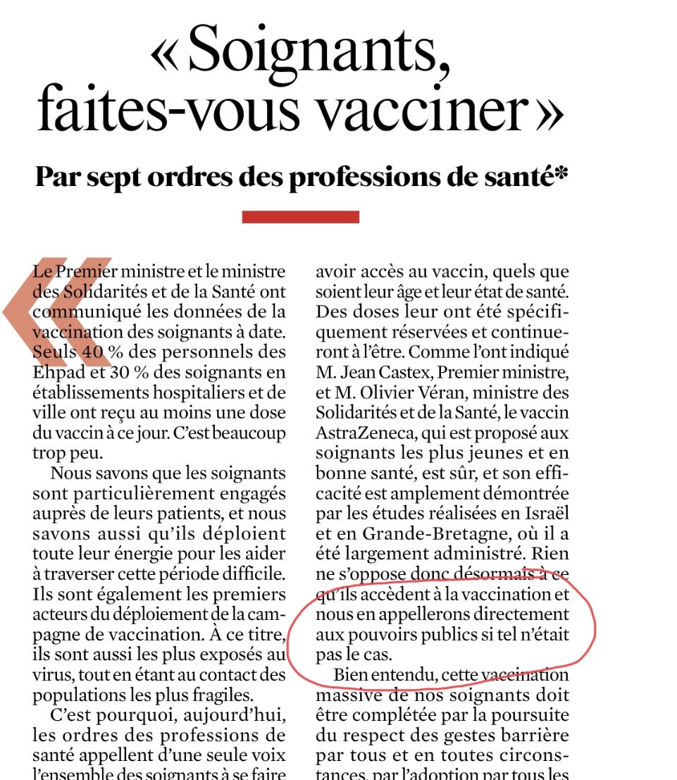 il faut saluer cette réaction courageuse des instances ordinales des professions de santé. Espérons que les soignants encore réticents vont retrouver le sens de la raison et de l’intérêt général.