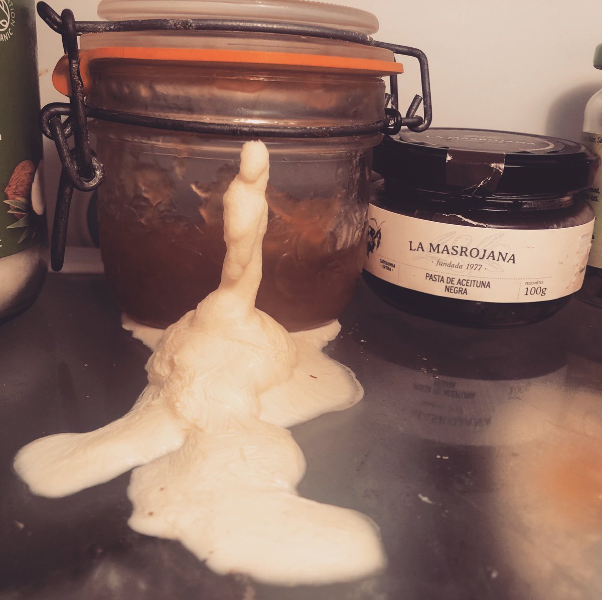 A_Soft_Soul's tweet photo. The cream spilled out of the carton in the fridge and formed a sculpture - this is what things have come to #lockdowncreatives 😂 https://t.co/ReOYV1XiCz