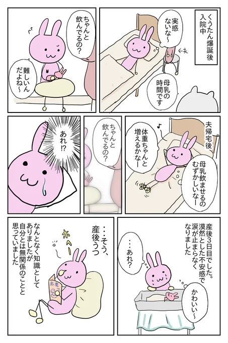 産後うつとまではいかなかったけれども、一歩手前までいっていた話です。
事前に知識があったので、一過性のものだと信じて乗り切れました。パンフレットありがとう～
妊婦さんが知っておくことも大事だけど、周りも知っておいてほしいなと思いました。な、我が夫よ。
#出産 
#産後うつ 