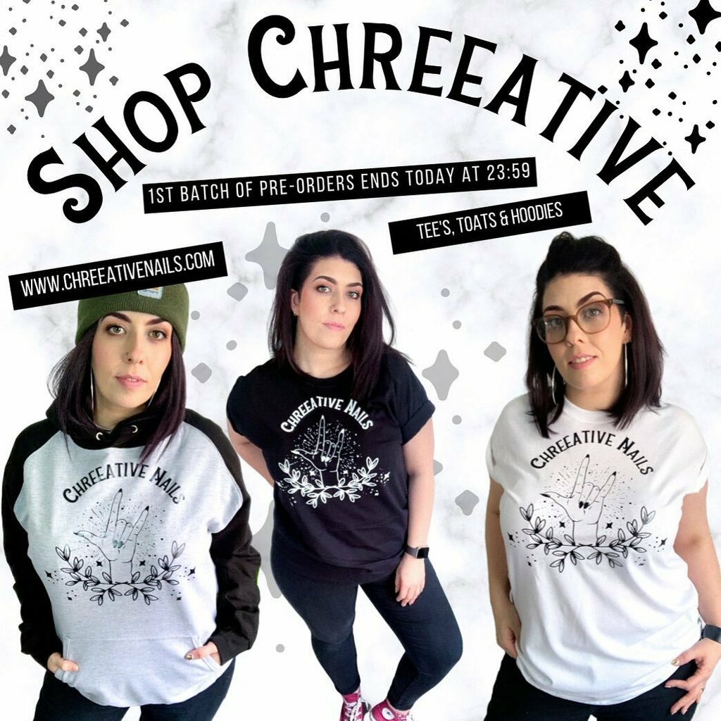 chreeative's tweet photo. I might have something for you, keep reading! Today is the LAST DAY of merch pre orders. Before the next round anyway!  I’ve been living in my own gear and it is just SO comfortable.  I can’t wait to start on orders🖤 so if you want to support your na… https://t.co/W1ClodAX8k https://t.co/tK3OGpux3o