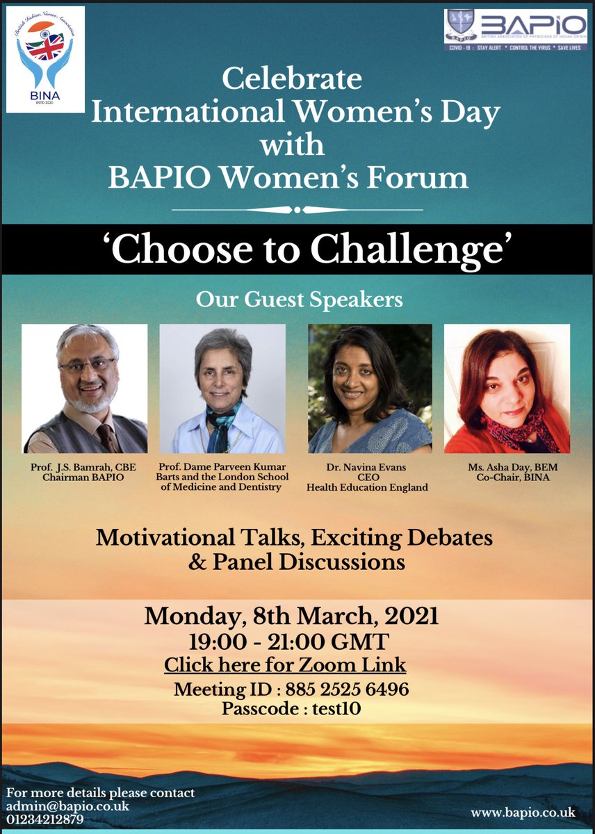 Please get ready for empowering stories of our successful women in healthcare organised by @BAPIOUK women’s forum, @Prof_P_Kumar @NavinaEvans @Thercal (our Co-Chair)- debates, panel discussion @teamCNO_ @CNOEngland @filipinonurseuk zoom id in the poster 👇🏻@jsbamrah @RameshMehta15