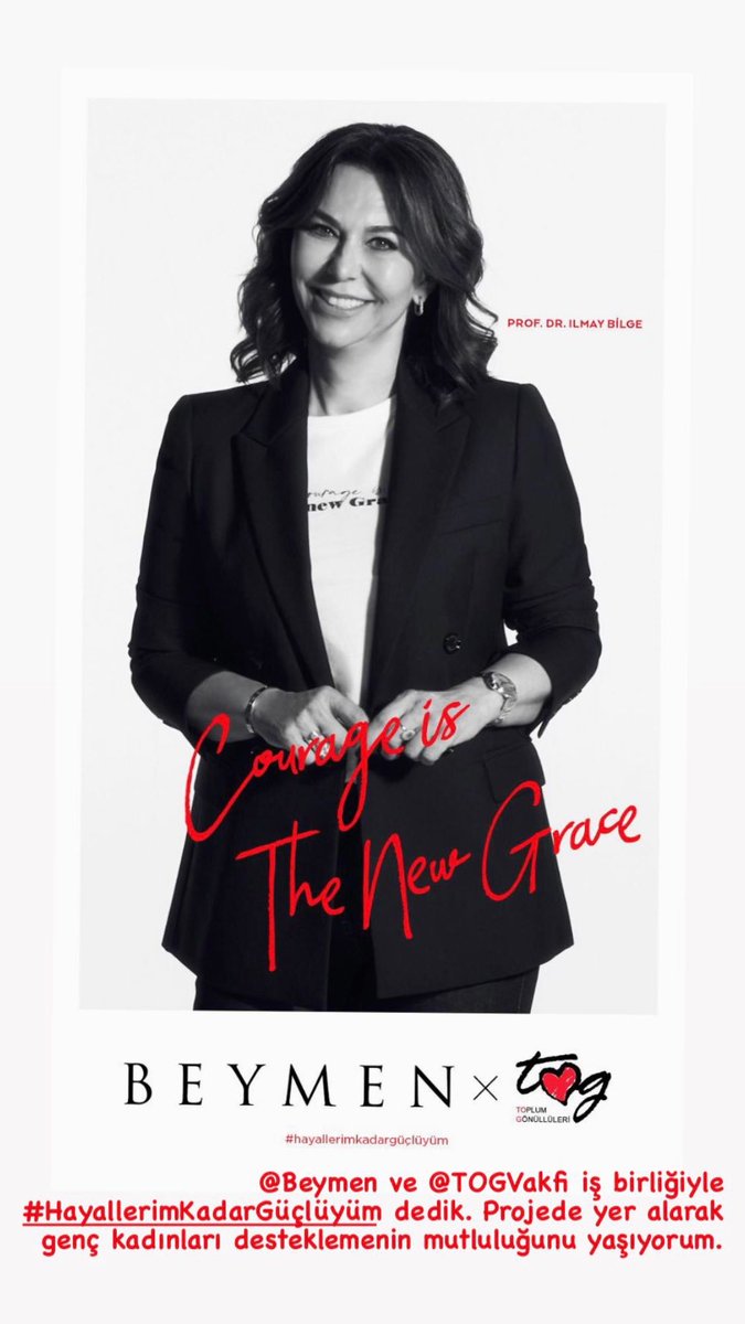 Dünyanın rengini cesareti, gücü ve zerafeti ile kadınlar değiştirecek !  <a href="/Beymen/">Beymen Group</a> ve <a href="/TOGVakfi/">Toplum Gönüllüleri Vakfı</a> iş birliğiyle #HayallerimKadarGüçlüyüm dedik. Projede yer alarak genç kadınları desteklemenin mutluluğunu yaşıyorum. #kadınlargunu #WomensDay kutlu olsun..