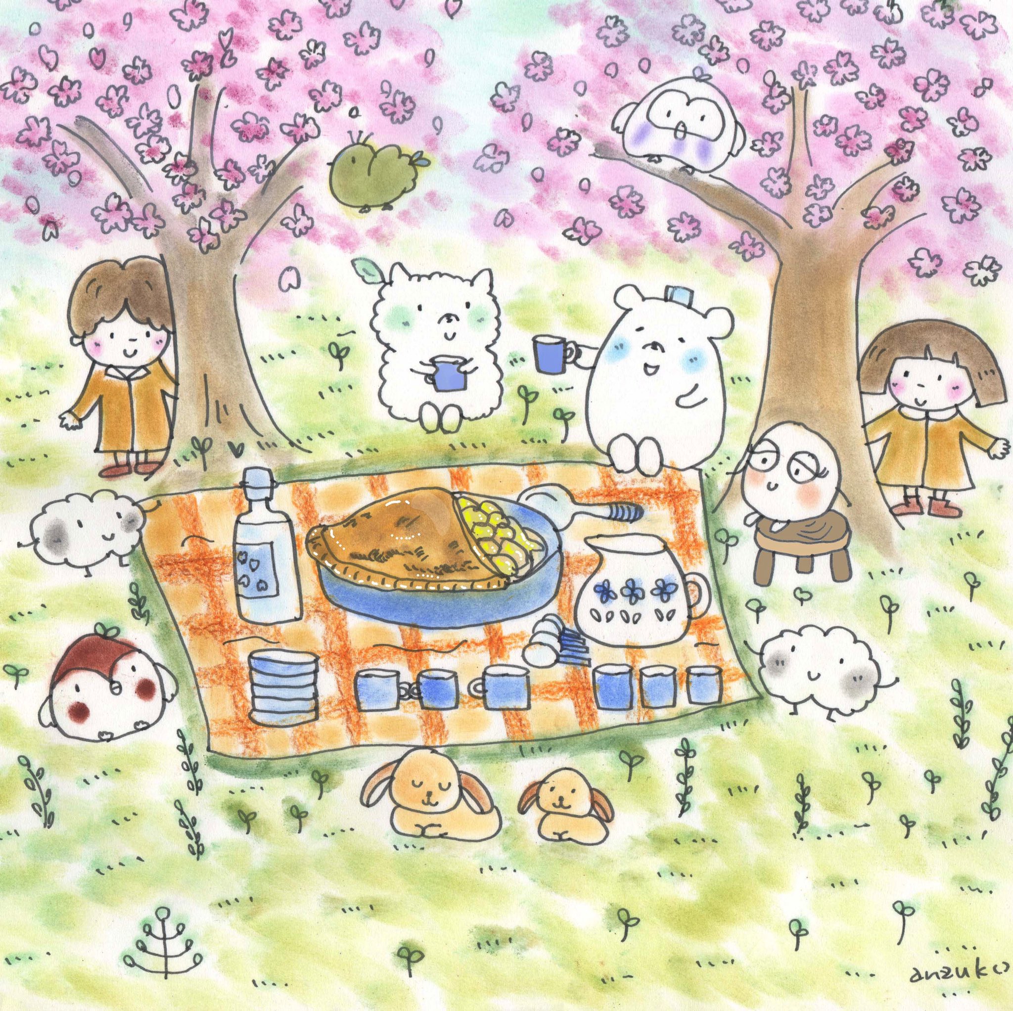 あんずこ お花見 さくら 桜 アップルパイ かわいいイラスト Illustration ゆるキャラ 癒し系 犬イラスト すずめイラスト 毎日絵 T Co Kkflr4retd Twitter