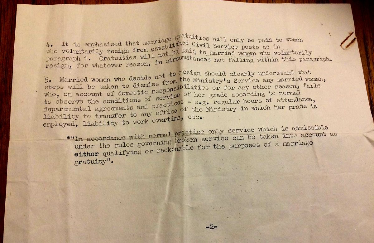 My nan was a typist in the civil service. She married my granddad in 1950. The concern of her civil service  bosses, in the second para, re whether she could still manage the typing alongside her new domestic responsibilities is quite genius. Glad that things are v different now!