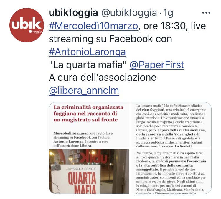 ubikfoggia's tweet photo. 6/3/21
1 #Laronga
2 #Sallusti #Palamara
3 @GianricoCarof
4 @tonydicorcia
5 #Verdone
6 #Zafón
7 #Obama
8 #Kawaguchi
9 @anto_lattanzi
10 #Casalino
https://t.co/BofIIRe9XX https://t.co/nnOVmaRAWn