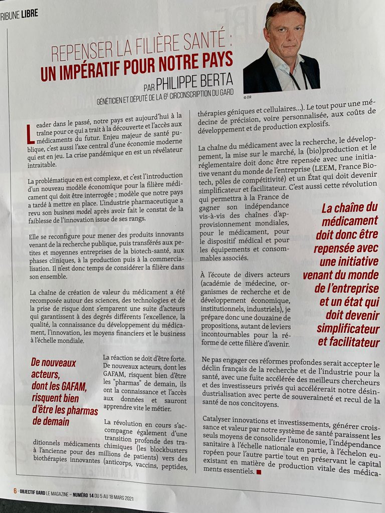 🗞 Repenser la filière #santé est un impératif pour notre pays : ma tribune dans le magazine d’<a href="/objectifgard/">ObjectifGard</a>