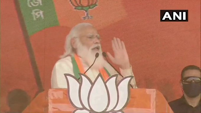 ANI's tweet photo. I have known Didi since ages. She is not the same person who raised her voice against the Left. She speaks someone else's language now &amp; is being controlled: Prime Minister Narendra Modi at Kolkata's Brigade Parade Ground https://t.co/fRPRfXlgJw