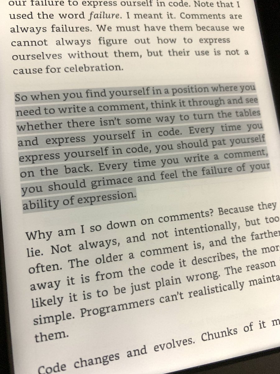 helber_belmiro's tweet image. From Clean Code, by Robert C. Martin (@unclebobmartin).
📖 amzn.to/3l3vtkd
#java #apidesign #frameworkdevelopment #librarydevelopment #opensource #developer #softwaredevelopment #softwareengineering #100DaysOfCode #cleancode #insights #bookinsights
