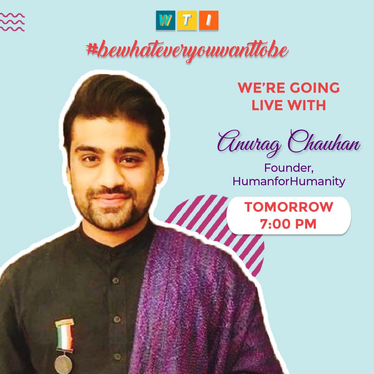 We are delighted to invite @anuragchauhanofficial , Founder of Humans for Humanity for a live session with us today, at 7:00pm.

#humansforhumanity #humansofindia #anuragchauhan #bewhateveryouwanttobe #wetheinfluencers