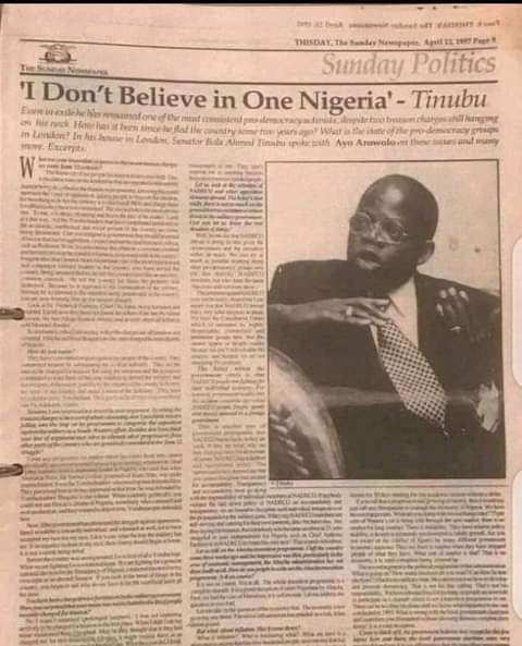 ADCVanguard_'s tweet image. Sunday Throwback: "I don't believe in one Nigeria🇳🇬" ~~Chief Bola Ahmed Tinubu

You don't need to say anything just retweet aggressively!!!