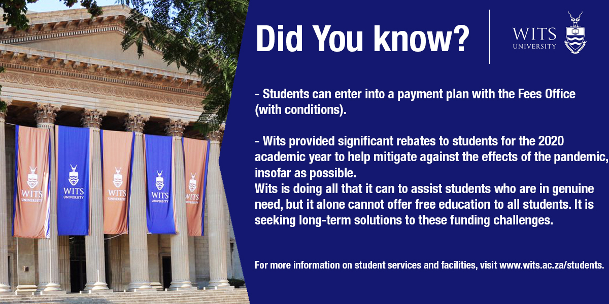 📢#DidYouKnow:  Wits provided significant rebates to students for the 2020 academic year to help mitigate against the effects of the pandemic, insofar as possible.
Wits is doing all that it can to assist students who are in genuine need. Read more facts: wits.ac.za/news/latest-ne…