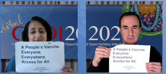 HIVpxresearch's tweet photo. Martin Delaney lecture at #vCROI2021 featuring @_HassanF &amp; @gregggonsalves calling on science community to join advocates and activists to demand global #COVID19 vaccine access; a moral and scientific imperative #vaccinEquity
#novaccineapartheid #BLM #CROI2021 https://t.co/uKixRtpxmg
