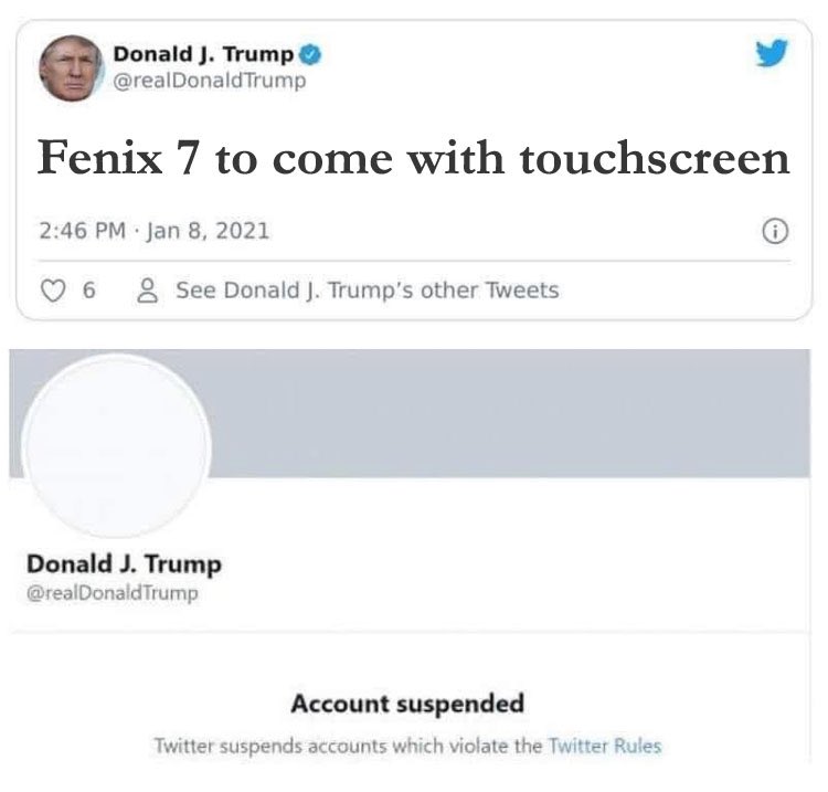 MontreCardioGPS's tweet image. Le dernier tweet de Trump avant de se faire bannir pour fake news 🤔 montre-cardio-gps.fr/garmin-fenix-7… #fenix7 #garminfenix7