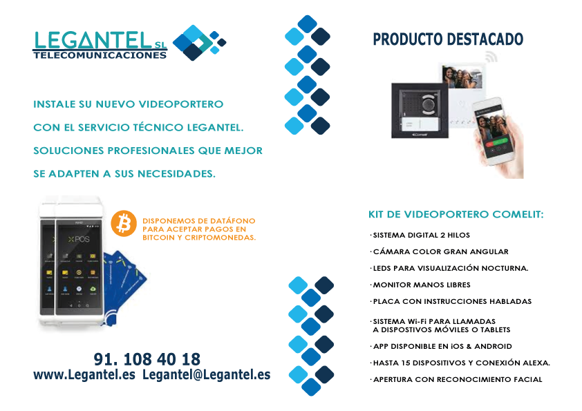 Legantel's tweet photo. Kit de videoportero unifamiliar con desvío de llamadas a dispotivos móviles, tablets, etc.

Atender las llamadas sin estar en la vivienda desde cualquier parte del mundo. 🌏👀

Y encima puedes pagarlo con tus #Bitcoin  y #Criptomonedas 

Vía #useXPOS de @PundiXLabs &amp; @bitcobie https://t.co/8gW030tE9O