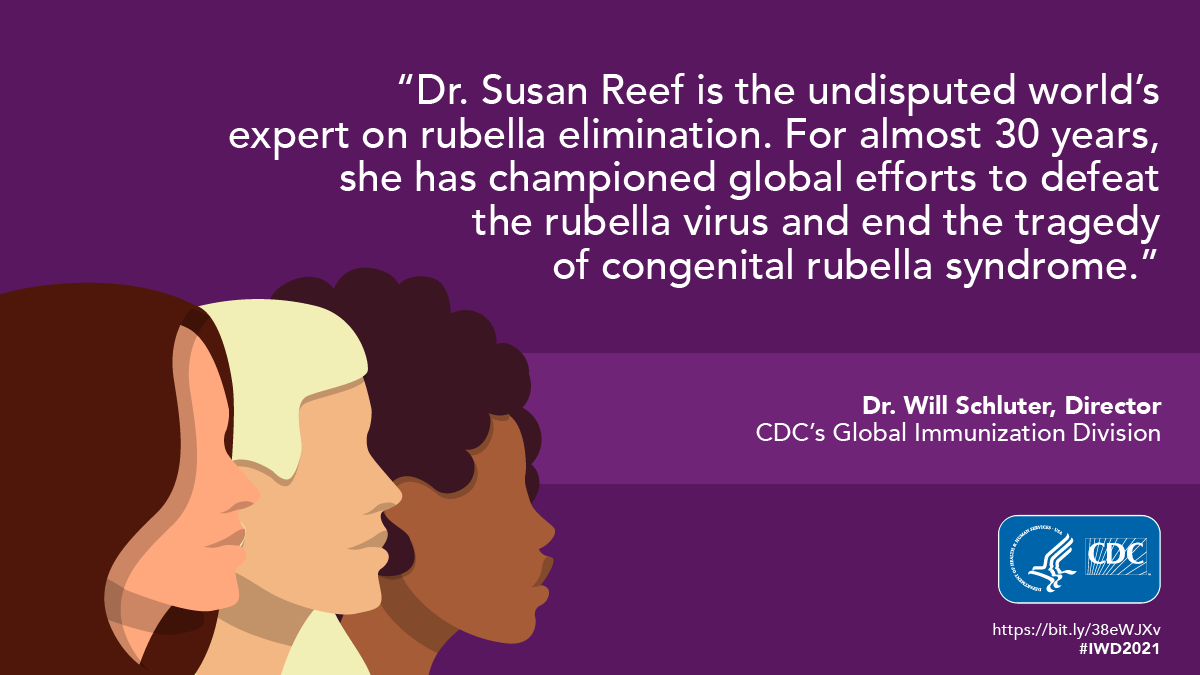 CDCGlobal's tweet photo. This International Womenโs Day, CDCโs Rubella Team Lead, Dr. Susan Reef, shares why she has spent nearly three decades working to eliminate rubella and protect babies from congenital rubella syndrome. #IWD2021 #PreventBirthDefects https://t.co/56gAWiAVRu
