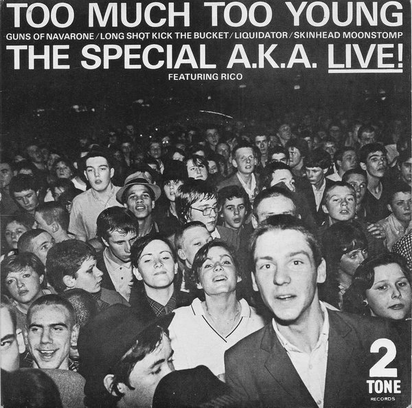 The Art of Album Covers .The crowd at a Selecter gig at the Lyceum, London.Photo by Richard Mann..Used by The Special A.K.A.*Featuring Rico* on Too Much Too Young (live), released 1980.Notice the addition to the record sleeve.