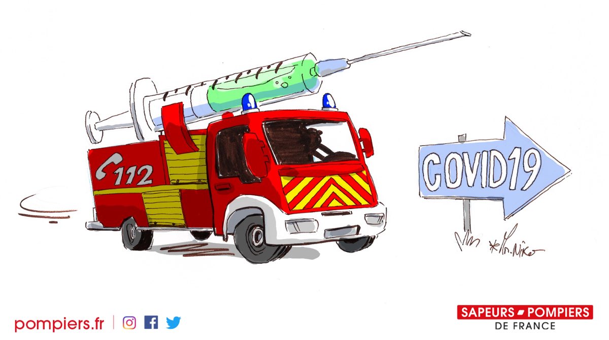 PompiersFR's tweet photo. #Vaccination | Les sapeurs-#pompiers de France sont encore mobilisés aujourd’hui sur tous les territoires, pour apporter l’impulsion nécessaire à l’accélération de la campagne de vaccination de la population.
#COVID19 

✏️@mrniko / #FNSPF https://t.co/Ot2ImK3CrL