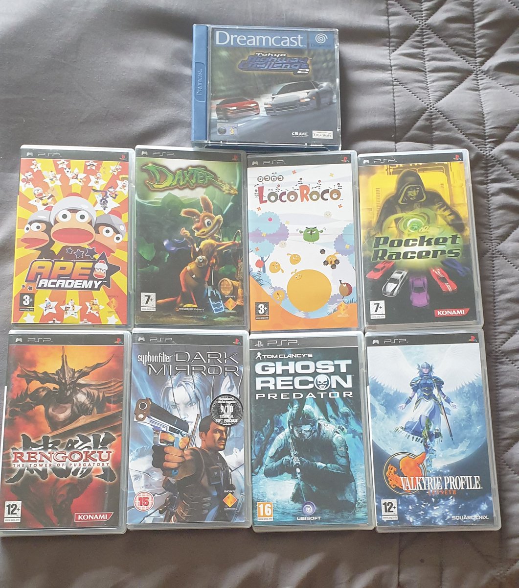 HowittSimon's tweet image. A few more PSP games to add to the collection (OK I bought Telly Addicts too but unfortunately it didn't fit in the photo) plus a nice Dreamcast one :)
