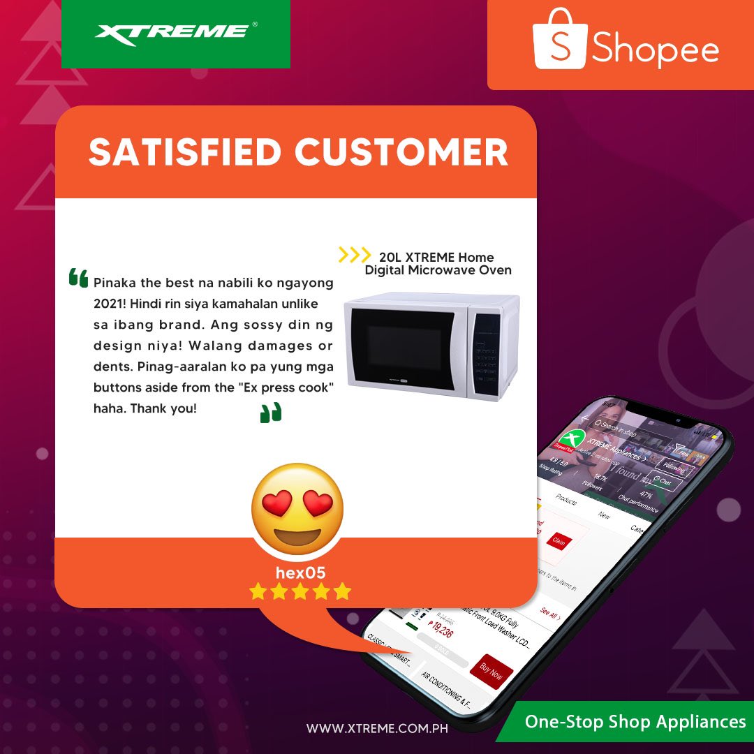 xtremeappliance's tweet photo. Happy customers make us happy too! We're grateful for your great reviews, XTREME buyers on @ShopeePH! :)
#XTREMEAppliances
#OneStopShopAppliances
#TestimonialSunday https://t.co/lWxZSkDqoi