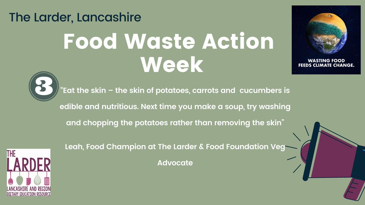 More tips from the team, proud to support @LFHW_UK
Food Waste Action Week #FoodWasteActionWeek #FoodWasteActionChallenge 

Tip 3 from Leah, our Food Champion & @PeasPleaseUK
#VegAdvocate 
“Eat the skin – the skin of potatoes, carrots and  cucumbers is edible and nutritious”🥕🥔🥒