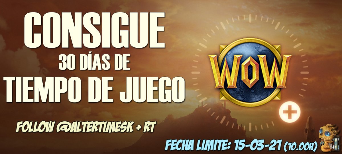 AlterTimeSK's tweet photo. 🎉 ¡SORTEAZO PARA WOW!

Disfruta del juego de la mejor forma posible.... ¡Gratis! Consigue 30 DÍAS DE TIEMPO DE JUEGO y disfruta de Shadowlands o Classic totalmente gratis.

☑️ Follow @AlterTimeSK
☑️ RT al Tweet

🔥 ¡SORTEO PARA TODO EL MUNDO! 🔥 https://t.co/TIjPPLCHZq