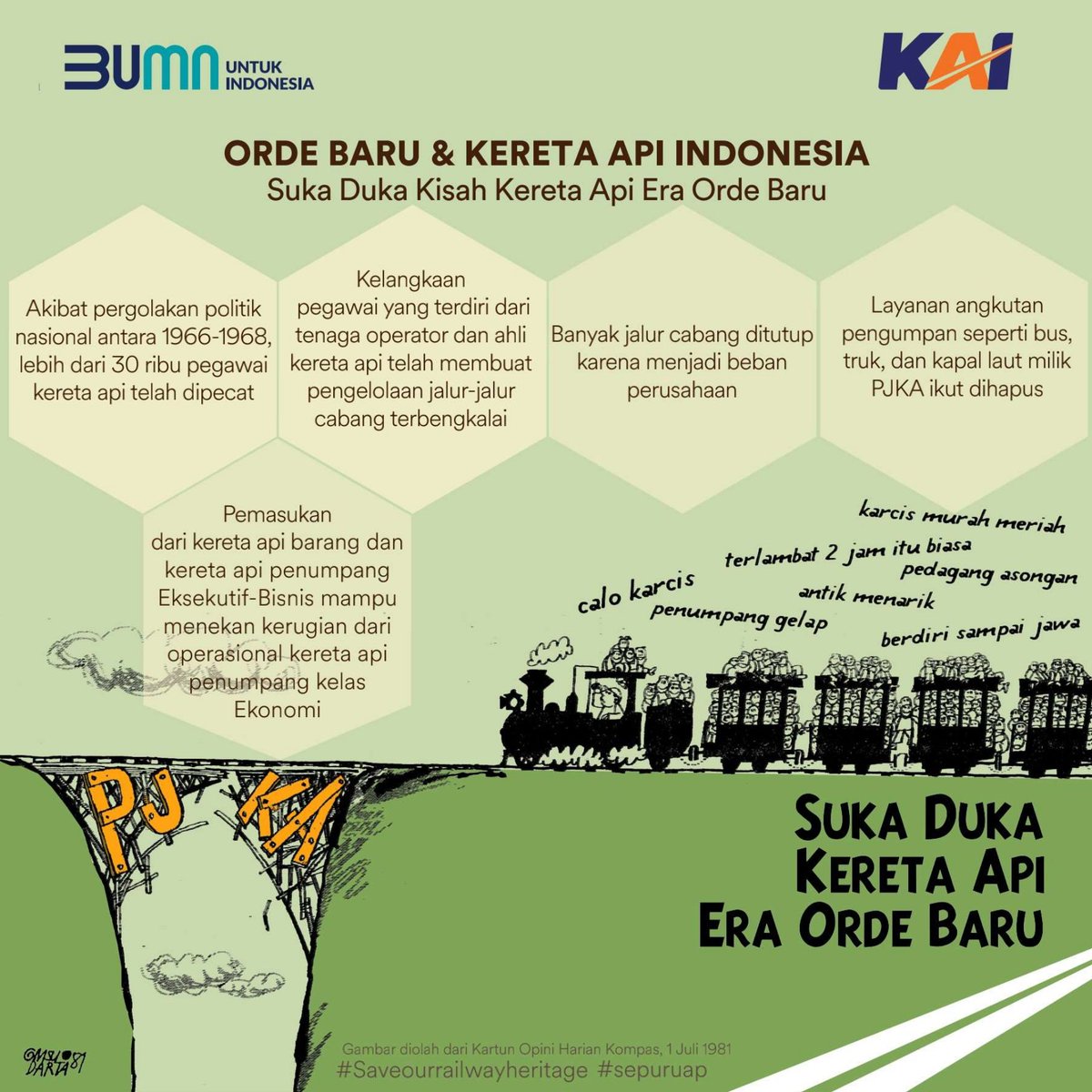 keretaapikita's tweet photo. Suka Duka Kisah Kereta Api Era Orde Baru

Awal Orde Baru, dunia perkeretaapian Indonesia mengalami saat-saat kelam dalam sejarah perkembangannya. https://t.co/85rCrPuVW6