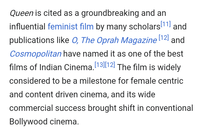 beboshoe's tweet photo. Kangana Ranaut's achievements for "Queen" :

- National  Award.
- Filmfare Award.
- Total 10+ notable awards.
- Universal Acclaim for Ranaut's performance.
- Many critics and publications named "Queen" as Ranaut's  magnum opus and most influential movie to date.

7 YEARS OF QUEEN https://t.co/jUd7cIPSBp