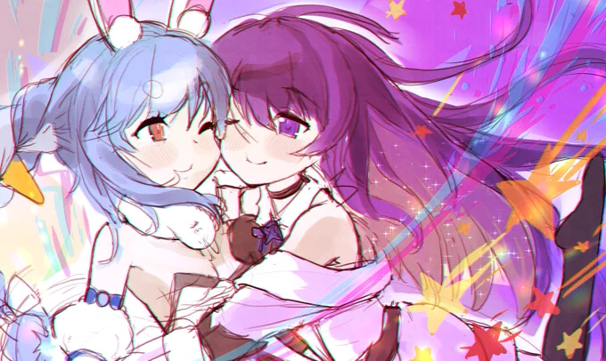 #ぺこらーと #HoshinovArt 
pekora shacho!!  ムーナのストレートなアピールに驚きつつも仲良しな2人てぇてぇ 