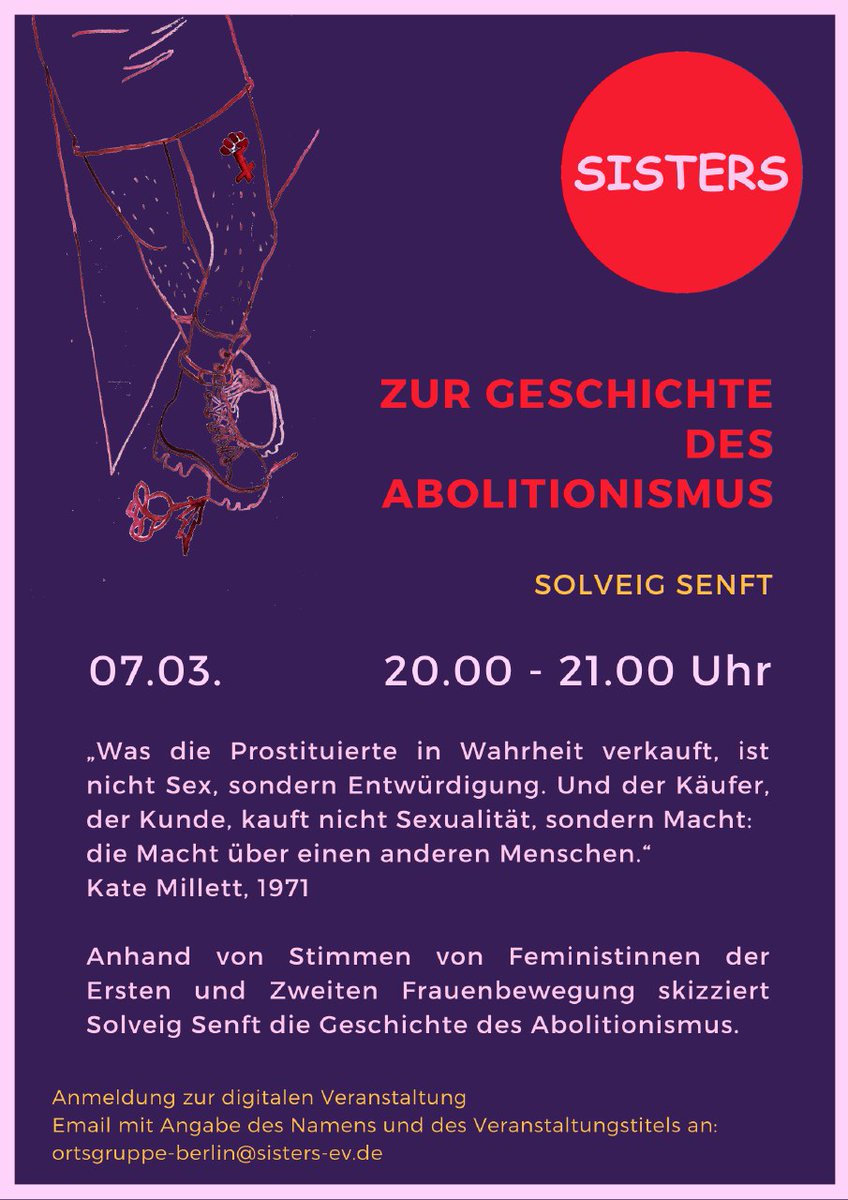 Wir bieten heute Abend ein super Alternativprogramm zum Sonntags-Tatort und beschäftigen uns mit der Geschichte des Abolitionismus im Kontext von Frauenkämpfen

Anmeldung noch bis 18 Uhr möglich!

#8M #8M2021 #Frauentag #Weltfrauentag