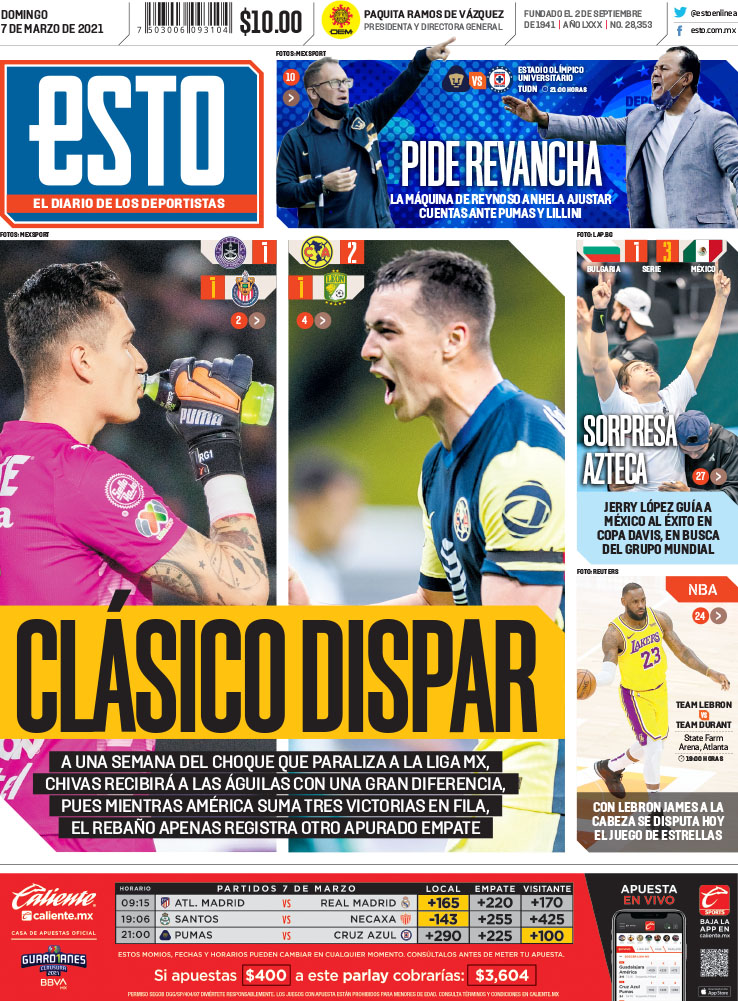 estoenlinea's tweet photo. ☀️¡Buenos días! Hoy en tu #ESTO 

América y Chivas llegarán al Clásico Nacional con diferencias notables. 🦅🐐

Pumas y Cruz Azul chocan en Ciudad Universitaria. 🏟️

Visita📲 https://t.co/SajqDBqpih https://t.co/yRGzfi6wE9
