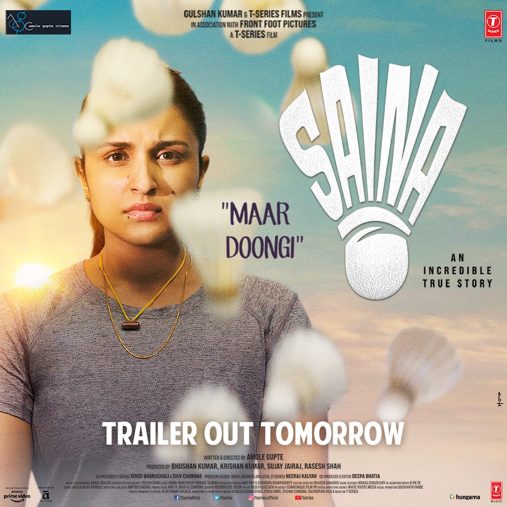 This Women's Day, get ready to be inspired by a woman who brought us pride. #Saina releasing on 26th March! Trailer out tomorrow.

<a href="/ParineetiChopra/">Parineeti Chopra</a> <a href="/NSaina/">Saina Nehwal</a> #AmoleGupte @Manavkaul19 <a href="/eshannaqvi/">Eshan Naqvi</a> #BhushanKumar <a href="/deepabhatia11/">deepa bhatia</a> <a href="/sujay_jairaj/">Sujay Jairaj</a> <a href="/raseshtweets/">Rasesh Shah</a> #KrishanKumar <a href="/AmaalMallik/">Amaal Mallik</a>