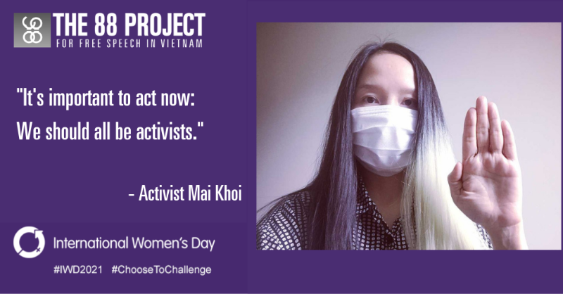 Activist and pop star <a href="/MaiKhoiOi/">Mai Khoi</a> has long used her platform as one of Vietnam’s most popular musicians to promote LGBT rights, feminism, and free speech. 

Join us in celebrating women like Khoi, who #ChooseToChallenge human rights violations.

#IWD2021