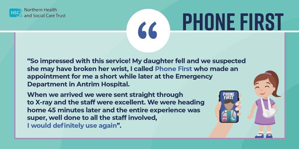 NHSCTrust's tweet photo. 'So impressed with this service!'
For urgent care ‘Phone First’ on 0300 123 1 123 📞
This service is also available through Text Relay on 18001 0300 123 1 123 or ‘Interpreter Now’ app.
Continue to call 999 for emergencies #PhoneFirstNI https://t.co/19hIg71Oe5