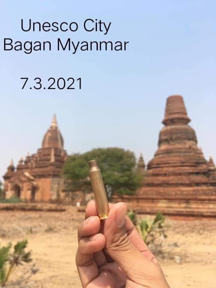 CherryThin18's tweet photo. Now!!The junta army is shooting in UNESCO city Bagan.Current situtation,The civilians in Bagan are running to hide their shoot and one young boy was injured by their shot.
#SaveMyanmar 
#RejectMilitaryCoup 
#R2PForMyanmar 
#WeSupportDrSasa
#WeSupportCRPH
#crd🙏🙏🙏
7.3.2021 https://t.co/JZHQBvXOyH