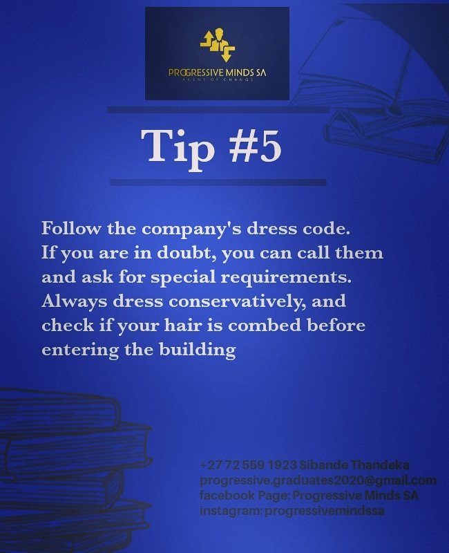 SaProgressive's tweet photo. It is very important to make a good impression on the day of your interview. #Help_A_Graduate 
#invest_in_a_graduate 
#pmsa https://t.co/rwxXulyNPz