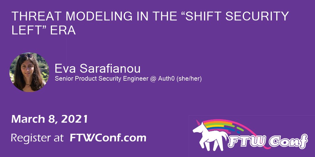 Join me tomorrow at FTWConf where we'll celebrate the International Women's Day!

I'll be speaking about Threat Modeling and how it can help shift security left.

The talk is introductory level, no prior experience to Threat Modeling is needed. 

#ftwconf #threatmodeling