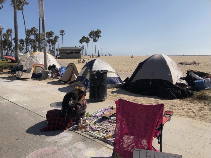 ruthtopower's tweet photo. Venice Beach today. Tents as far as the eyes can see. Republicans blocked Covid relief aid for 11 months. Thousands lost their homes. No limit to Republican cruelty. #profitsoverpeople #trumpisaccountable #peopleforbernie #deathinvenice #firegopnow #changesenaterules #shameless https://t.co/3sSke4qAA3