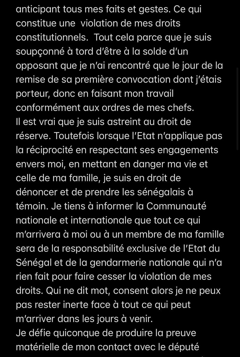 ecris_le_tien's tweet photo. 🚨Démission du capitaine Oumar Toure de la Gendarmerie Nationale, un des enquêteurs dans L’affaire @SonkoOfficiel
Voici son message https://t.co/q4nDdLe2De