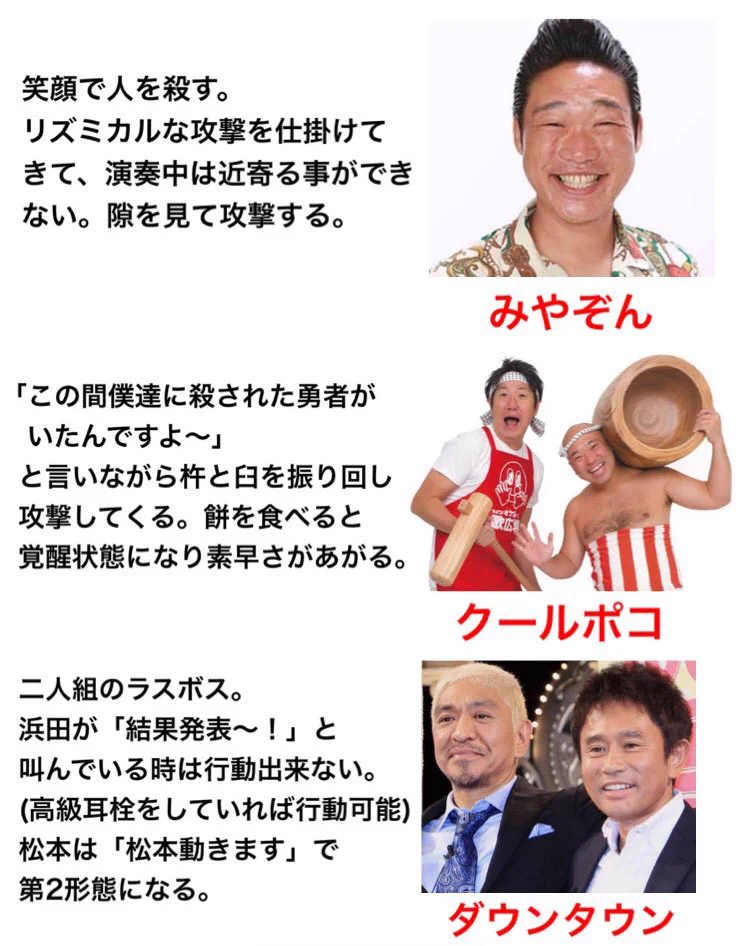 もしお笑い芸人がゲームの敵キャラだったら？何気にどの人も強そうｗｗ
