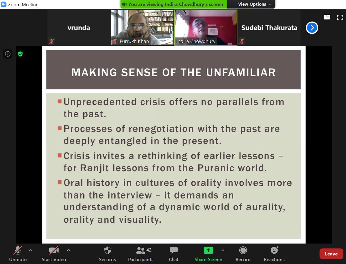 At SessionVII of 6thOHAI Conf moderated by <a href="/SudebiT/">Sudebi Thakurata</a>,<a href="/Dralia_p/">Alison Atkinson-Phillips</a> <a href="/SilvieFisch/">Silvie Fisch</a> &amp;FurrukhKhan (LahoreUniv ofManagementSciences) discussed abt impact of COVID19 as revealed thro' #oralhistories. IndiraChowdhury shared how a #Patachitrakar chose to make sense of the unfamiliar thro' art.